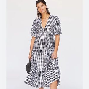 Faithfull the Brand Aberdeen Gingham Tiered Midi Dress